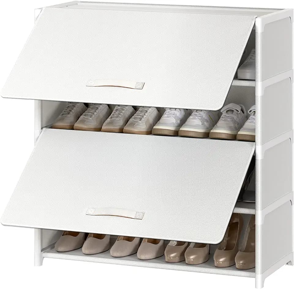 5 Tier Shoe Cabinet with Door, 20-Pair Storage, White