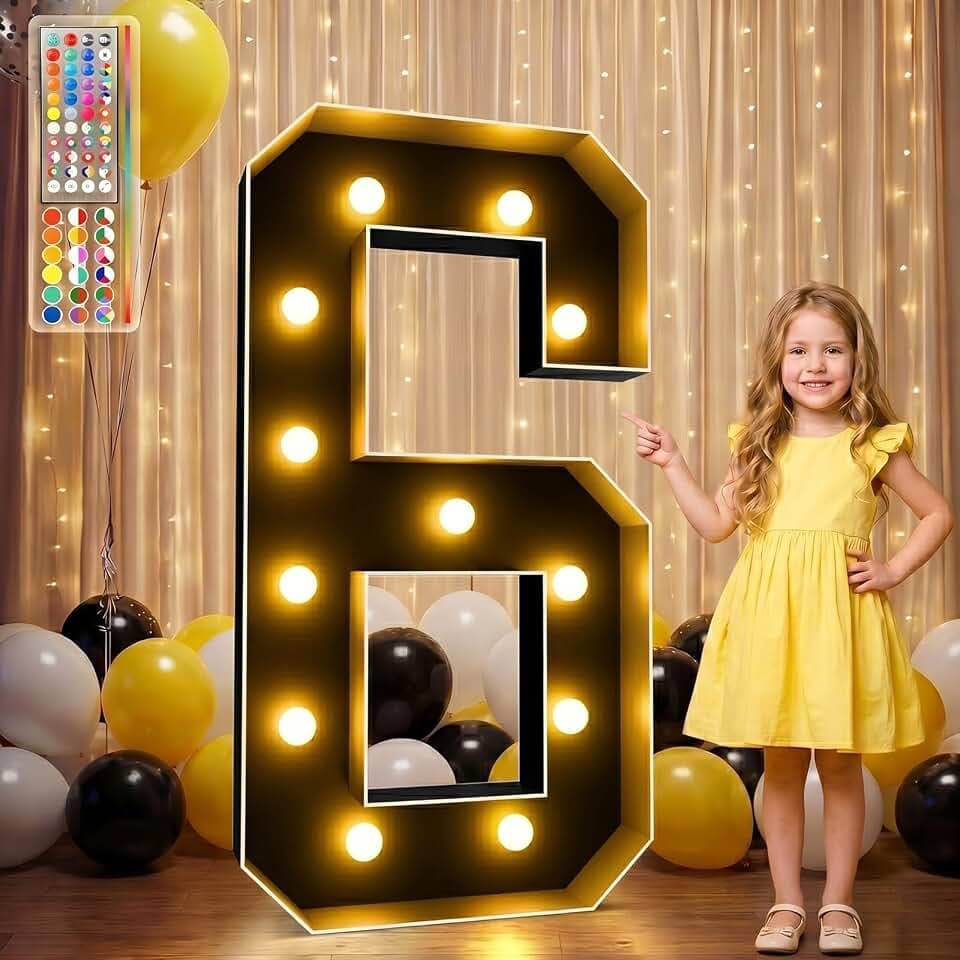 Ledido 4FT RGB Marquee Light Up Numbers 6 for 16th 60th Birthday Decor