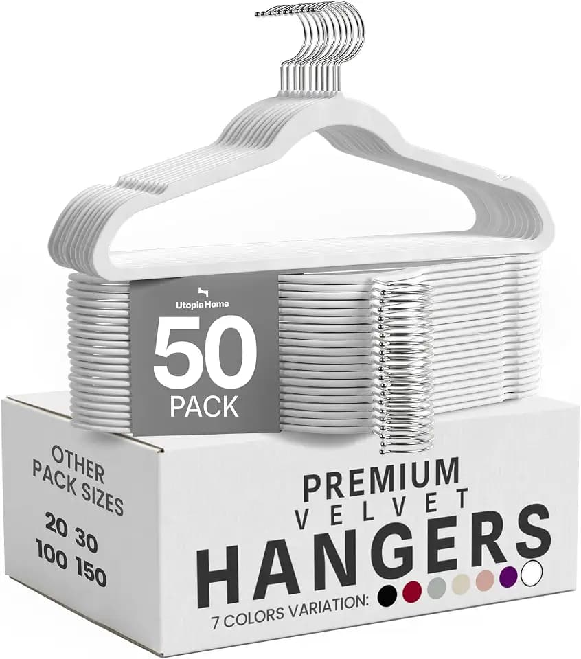 Utopia Home Velvet Hangers, White, 50 Pack