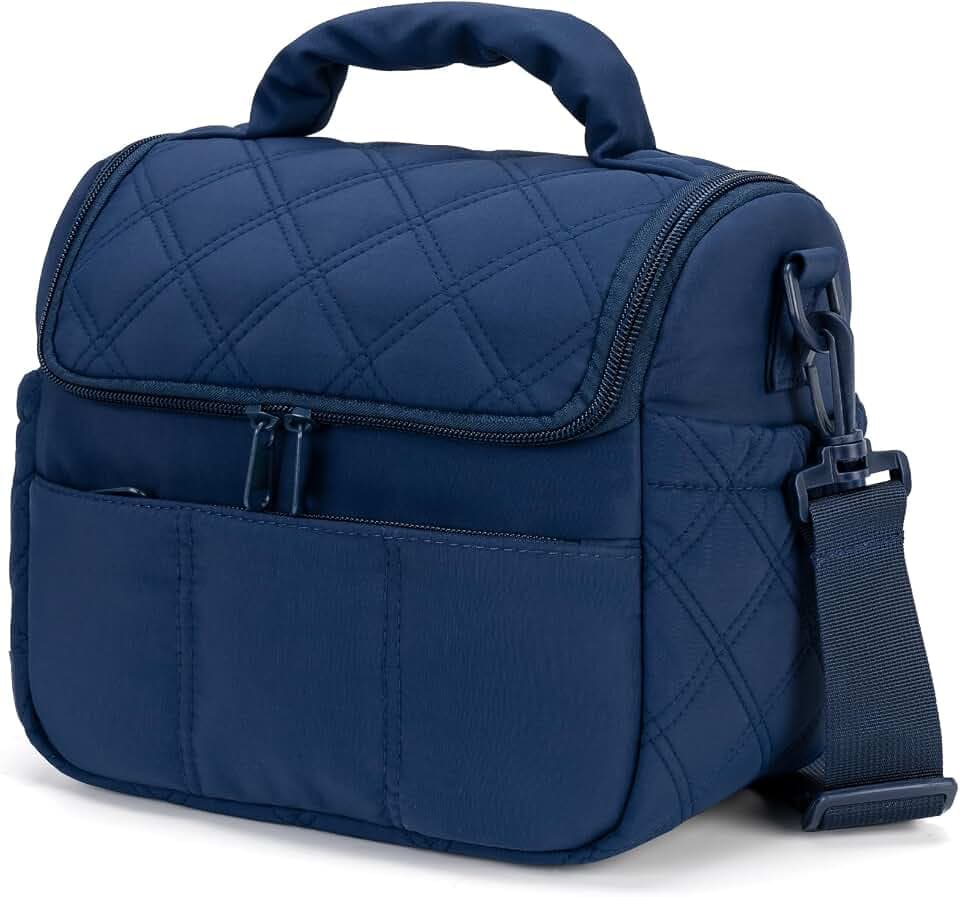 Lunch Bag Insulated Leakproof, Quilted Puffer Lunch Bag Women Lightweight for Work Travel Beach Picnic, Medium(Normal), Navy