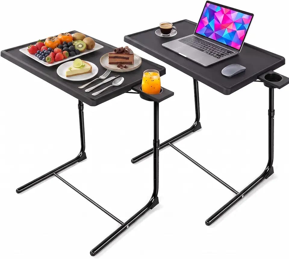 HUANUO TV Trays Set of 2, TV Tray with 6 Height & 3 Tilt Adjustments, Black