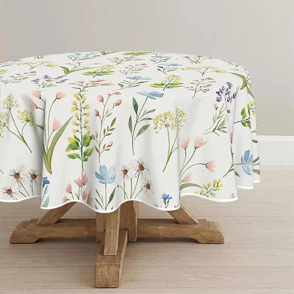 Horaldaily Spring Tablecloth 60 x 60 Inch Round Wildflowers Floral Herbs