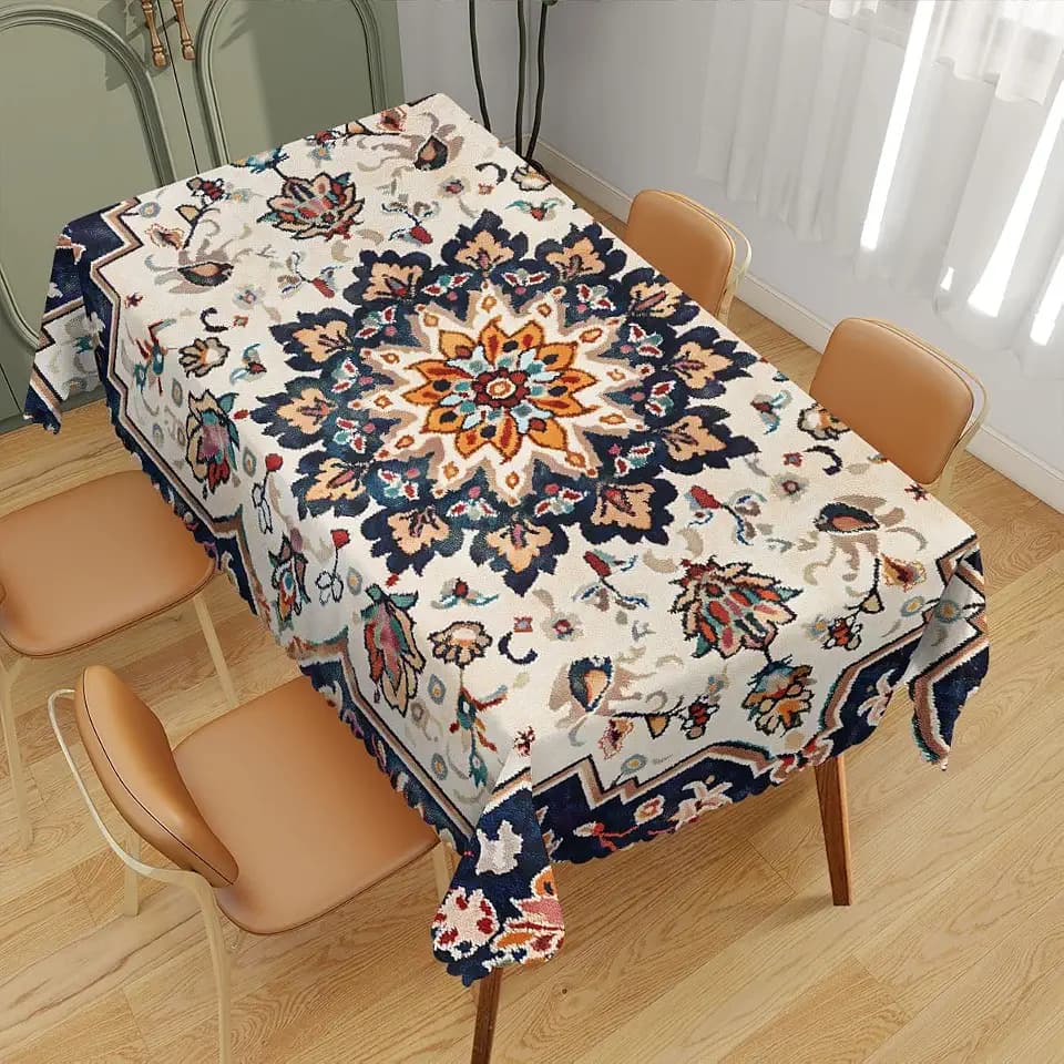 Bohemian Style Decorative Rectangle Table Cloth Multi Colored Mandala Rectangle Tablecloth Picnic Table Cover BBQ Table Cloths Polyester for Kitchen Coffee 52 x 70 Inch 4-6 Seats