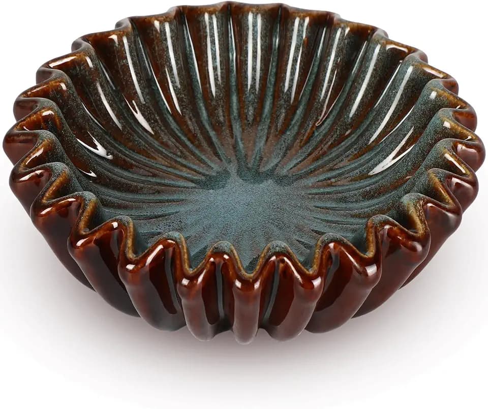Blue Scalloped Ceramic Decorative Bowl 7.9" Ruffle Key Bowl Home Decors