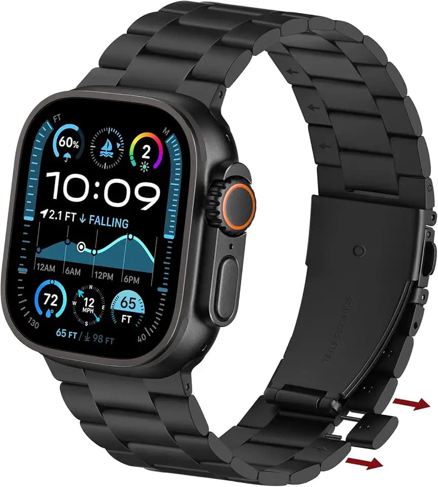 Anlinser Metallband Kompatibel mit Apple Watch Armband 49mm 46mm 45mm 44mm 42mm Kein Werkzeug Erforderlich, Ersatzband Kompatibel mit iWatch Ultra 3/2/1 SE Serie 11 10 9 8 7 6-1 (Schwarz)