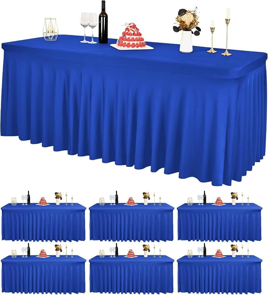 6 Packs Royal Blue Spandex Table Clothes for 6 Ft Tables