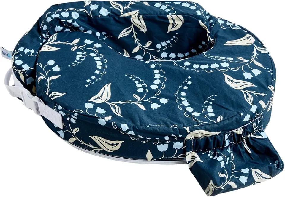 My Brest Friend Original Nursing Pillow Enhanced Ergonomics Essential Breastfeeding Pillow Support For Mom & Baby W/ Convenient Side Pocket, Double Straps & Slipcover, Navy Bluebells