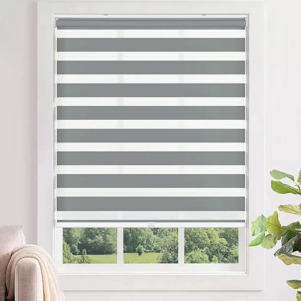 LazBlinds No Tools No Drill Cordless Zebra Blinds 23x72, Grey