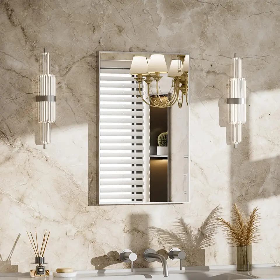 MZON 16" x 24" Brushed Nickel Bathroom Vanity Mirror, Mirror for Over Sink