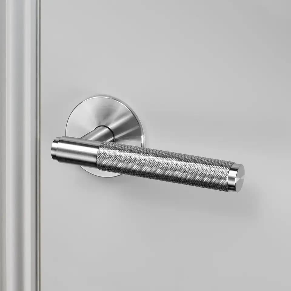 Buster and Punch Cross Knurl Door Handle Set, 4 Colors and finishes, Passage and Privacy, Solid Metal Door Handle (Steel, Passage)