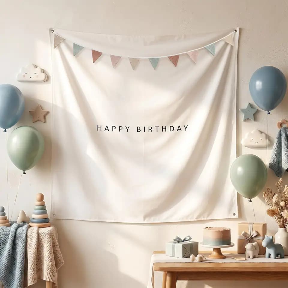 Gilprop Boho Happy Birthday Backdrop Tapestry Set, 59x59 Inch, Sage Green