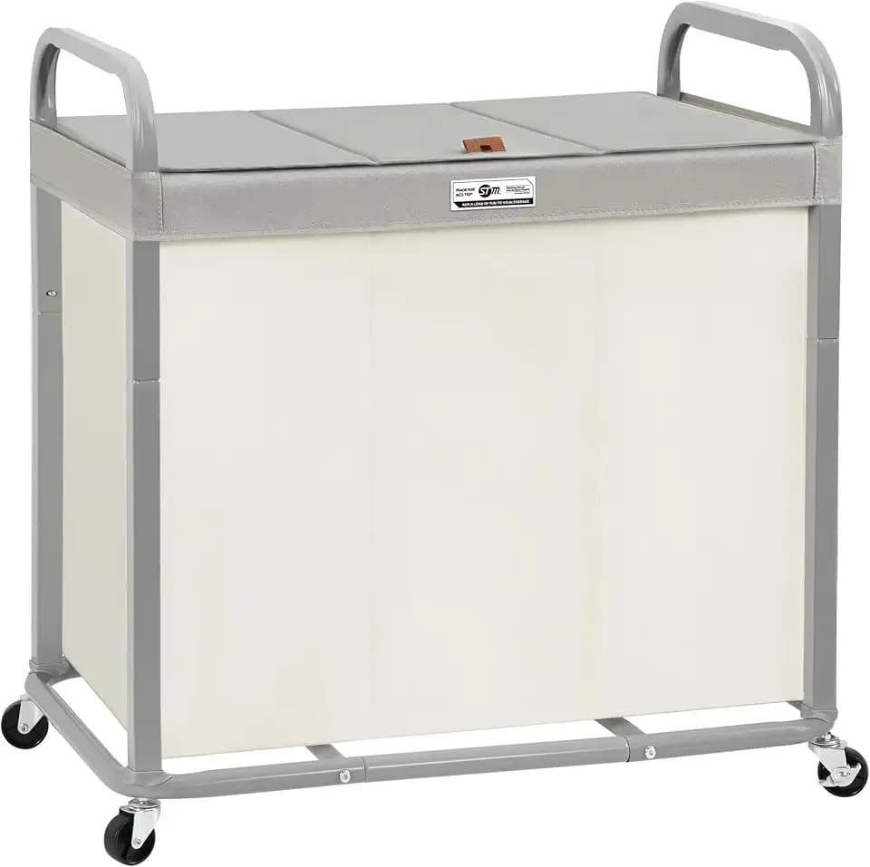 STORAGE MANIAC Laundry Hamper 3 Section with Lid Rolling Laundry Basket