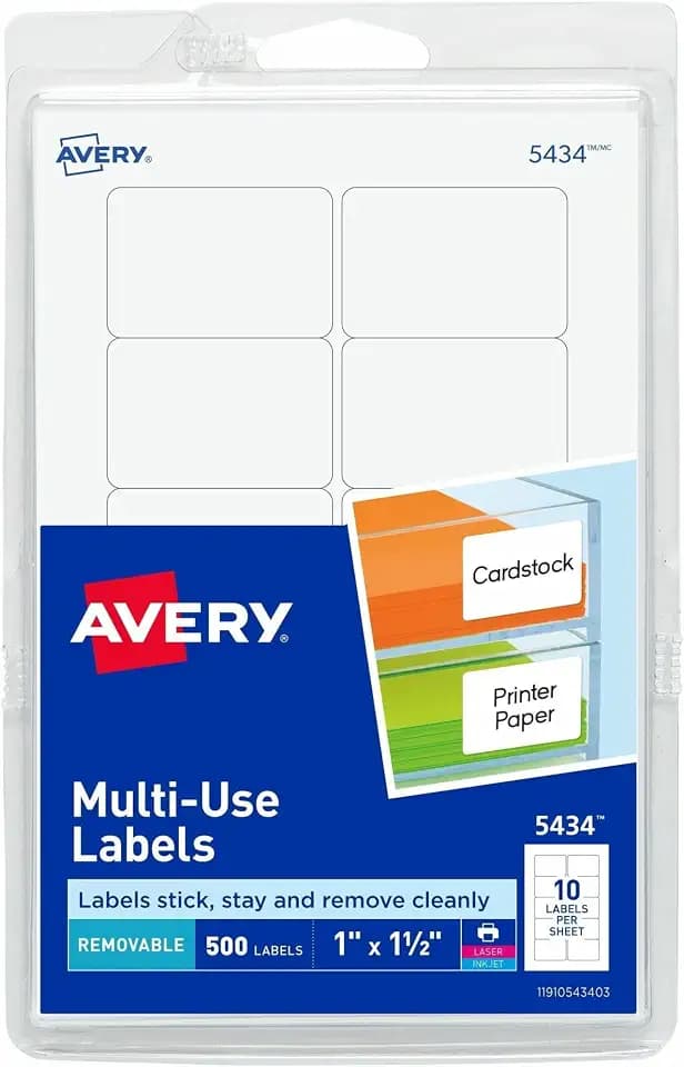 Avery® Self-Adhesive Removable Labels, 1 x 1.5 Inches, White, 500 per Pack (05434)