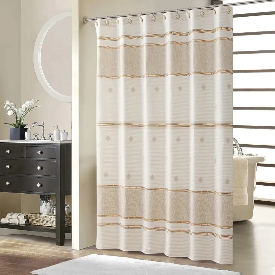 Fabric Shower Curtain, Beige Tan Stripe Cloth Shower Curtains for Bathroom, Waterproof Bathroom Small Curtains, 62" W x 72" H