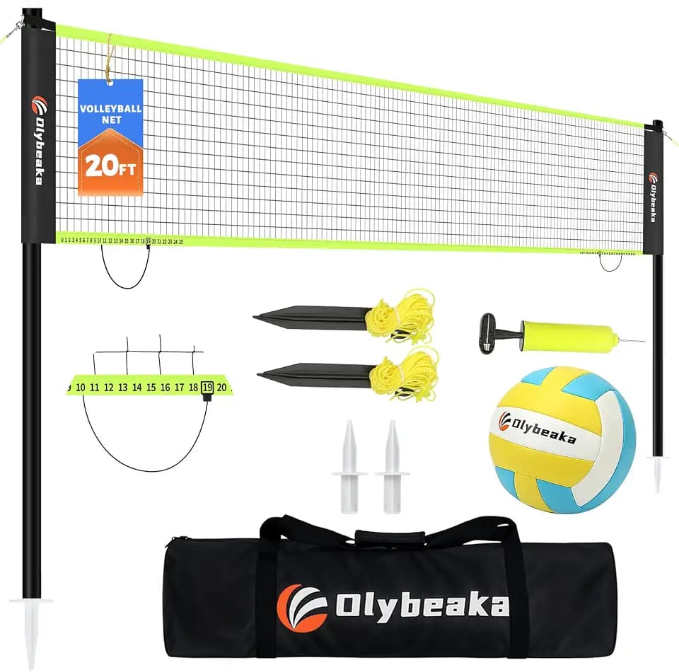 Portable Outdoor Volleyball Net Set 20FT / 32FT, 4 Adjustable Heights