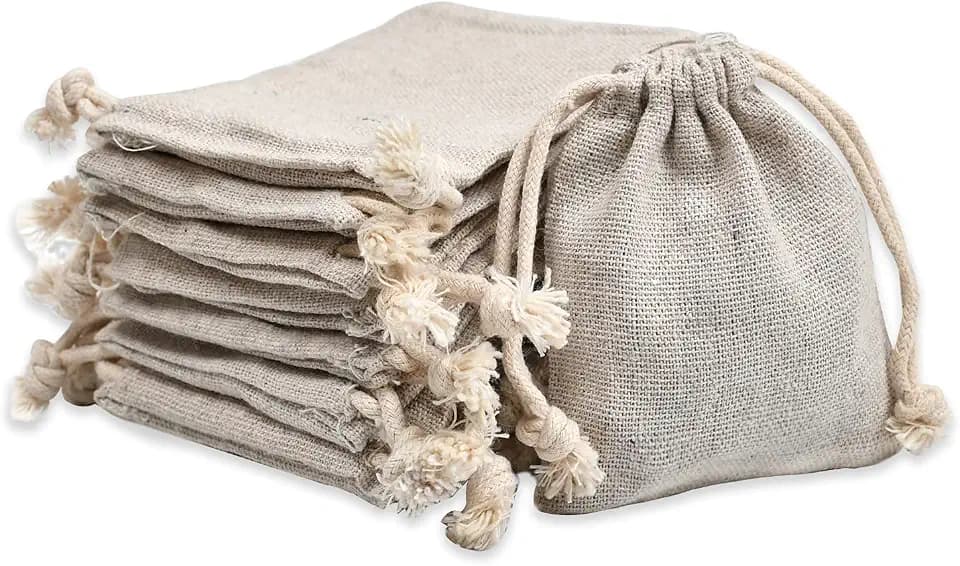 calary 50pcs Double Canvas Drawstring Bag Cotton Pouch Gift Sachet and Muslin and Reusable Tea Bag