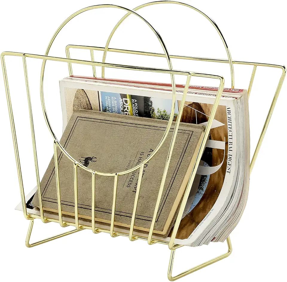 MyGift Brass Metal Magazine Holder, Mid-Century Document File Rack