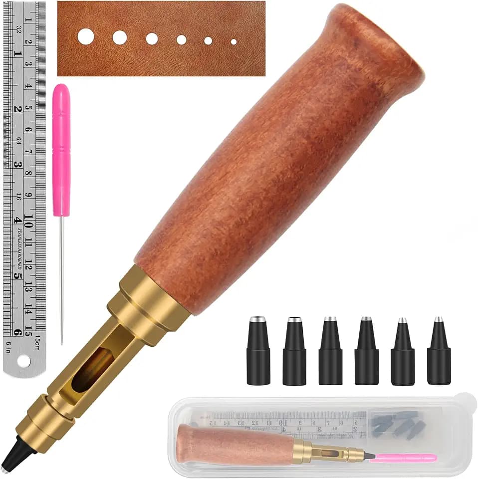 Japanese Screw Punch, Boyistar Wood Handle Belt Hole Puncher