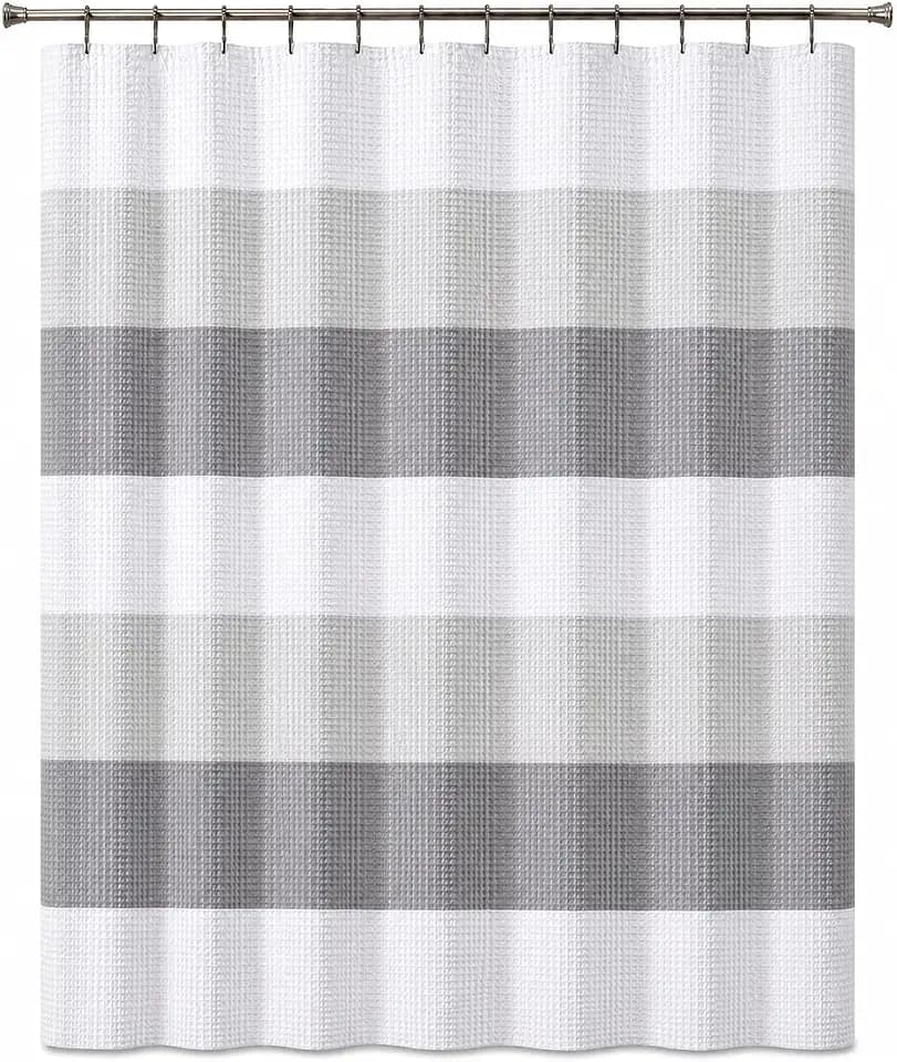 Dainty Home Ombre Waffle Weave Shower Curtain 70 x 72 Grey Textured Fabric Shower Curtain, Hotel Style Waffle Weave Bathroom Curtain, Water Resistant Polyester Ombre Shower Curtain