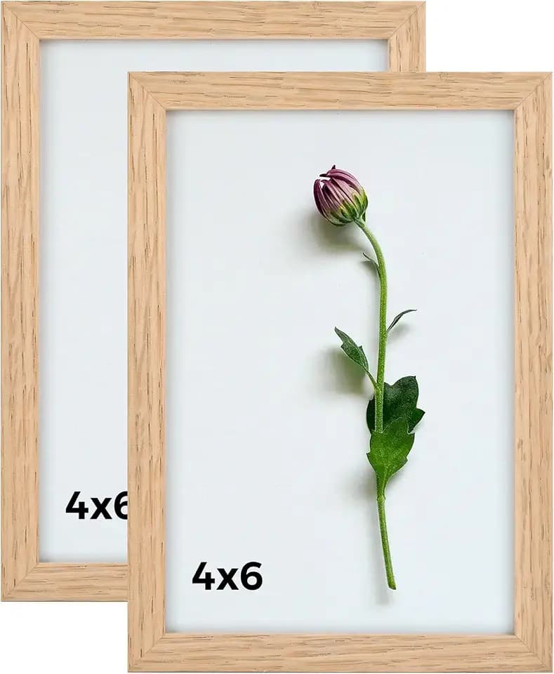 4x6 Picture Frame Set of 2 Solid Oak Wood 4 x 6 Photo Frames with Plexiglass Cover for Tabletop or Wall Hanging Display Gallery Collage Decor