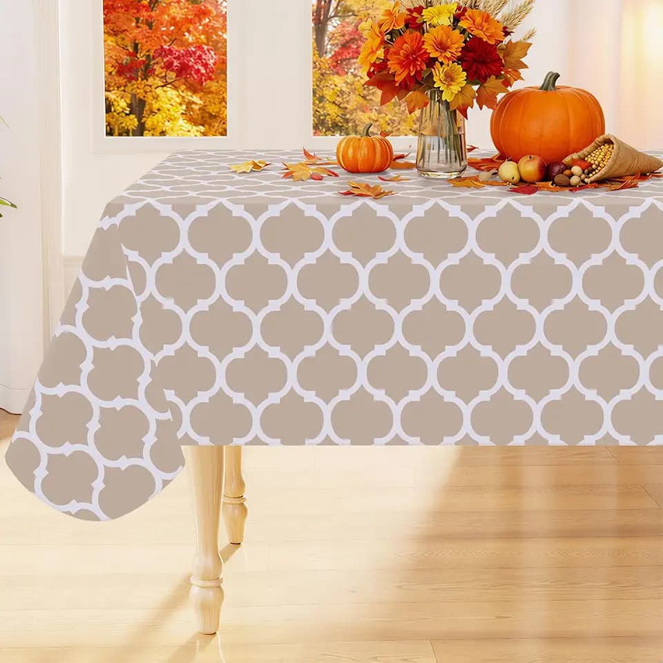 Smiry Rectangle Table Cloth, Flannel Backed Vinyl Tablecloth, 70"x90"