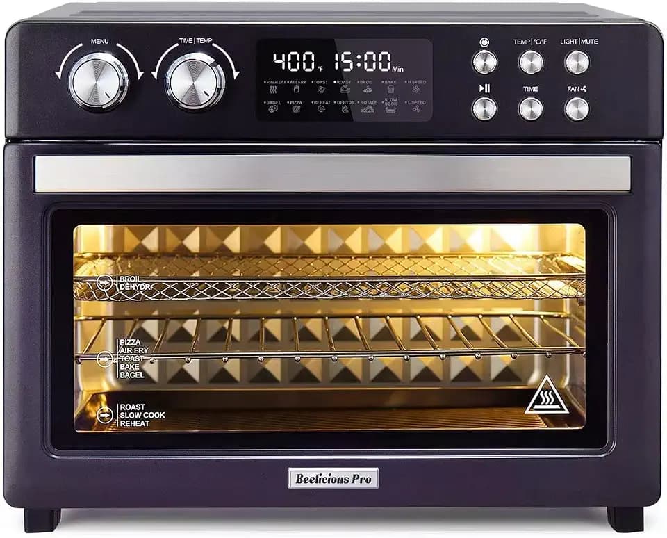 28QT Air Fryer Toaster Oven Combo, Rotisserie for Chicken, Fits 11" Pizza, Full Accessories, Purple Black