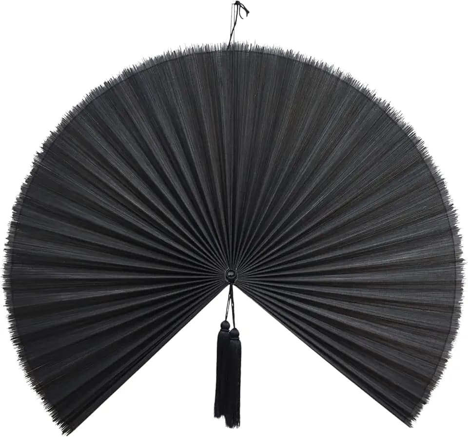 SUCHUBU Black Bamboo Wall Fan, 47" Handmade Asian Wall Fan For Dark Decor