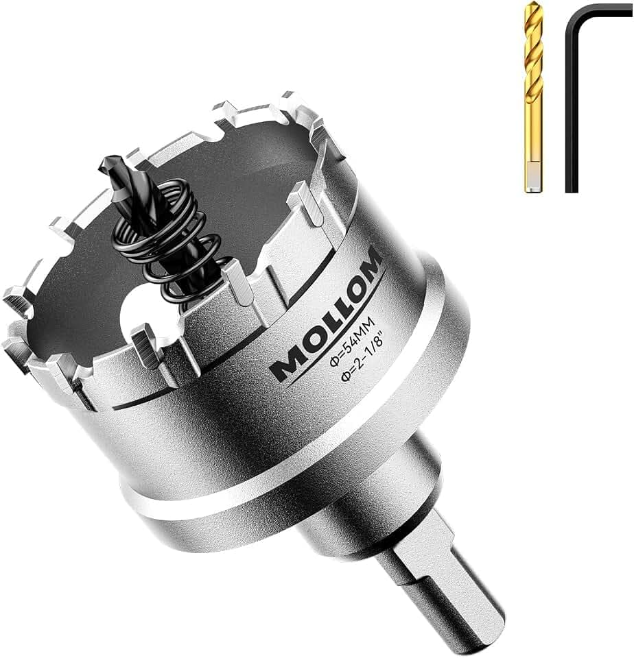 Mollom 2-1/8" (54mm) Heavy Duty Carbide Hole Saw with 2 Pilot Bits