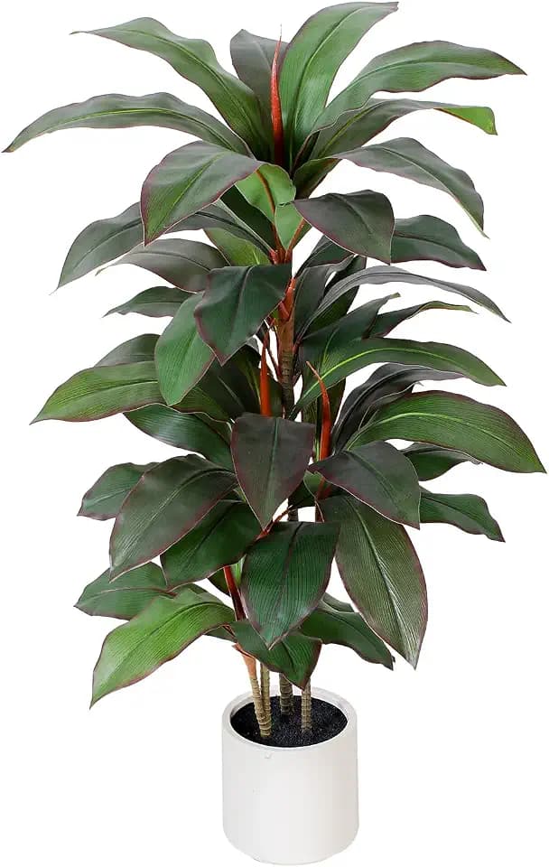 Artificial Dracaena Plant Indoor 4 FT, Fake Tree with White Planter, Faux Yucca Silk Floor Plants Indoor, Artificial Trees for Home Office Decor Indoor Outdoor Housewarming Gift