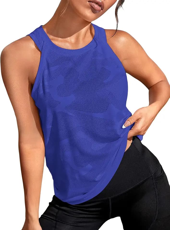 OYOANGLE Women's Camo Print Sleeveless Workout Running Tank Tops Yoga Shirt