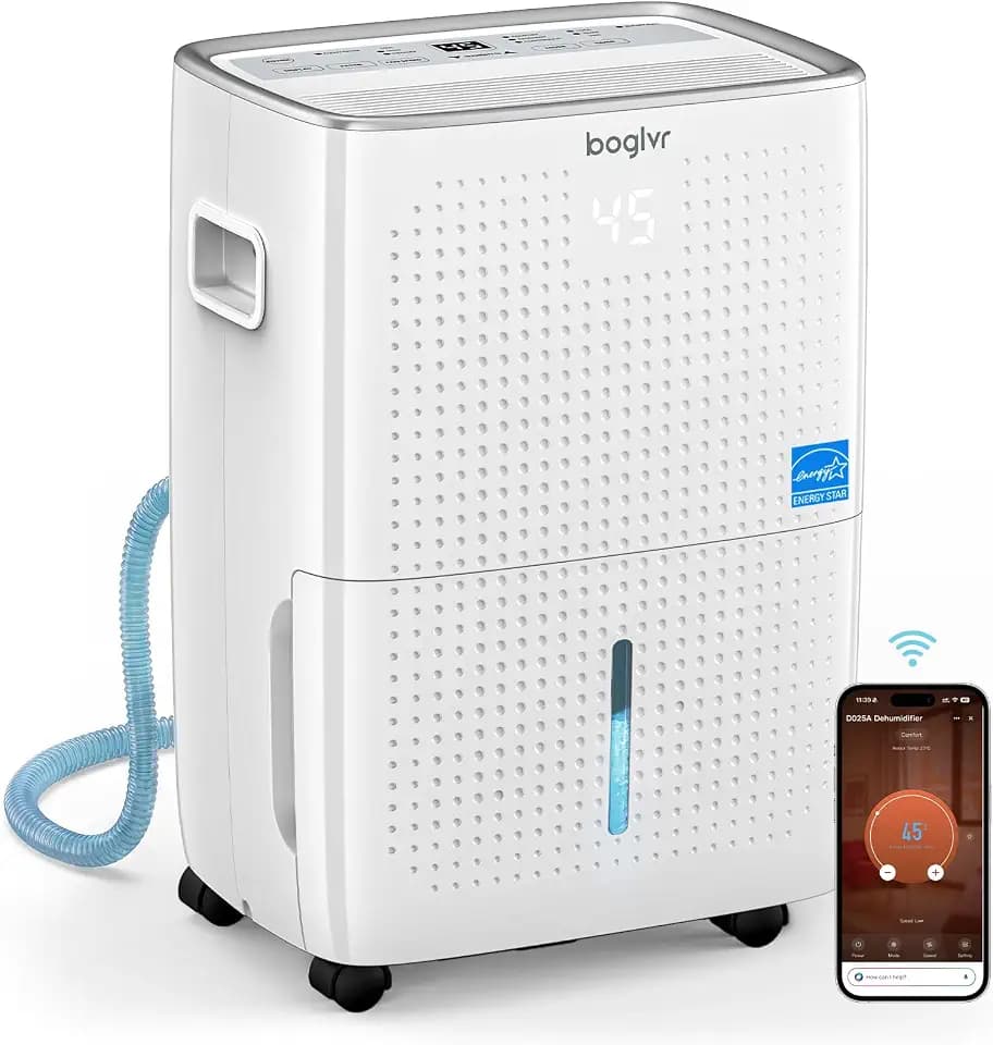 6000 Sq.Ft. Energy Star Dehumidifier for Basement, Max 100Pint/Day Smart WiFi Dehumidifier with Drain Hose, Voice & APP Control, Adjustable Humidistat for Home, Bedroom, Bathroom, Garage(White Gray)