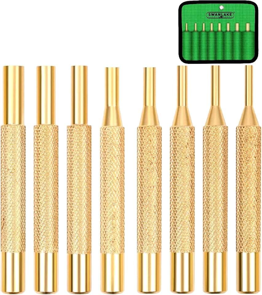 SWANLAKE 8-Piece Brass Punch Set, Removing Repair Tool1/8" - 5/16" Brass Pin Drive Punch Set