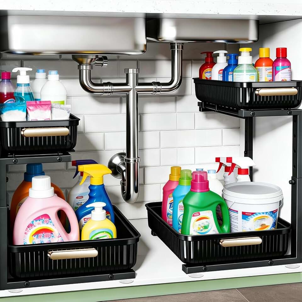 ARSTPEOE Under Sink Organizer - 2 Pack Multi-Purpose Pull-Out Storage Shelf