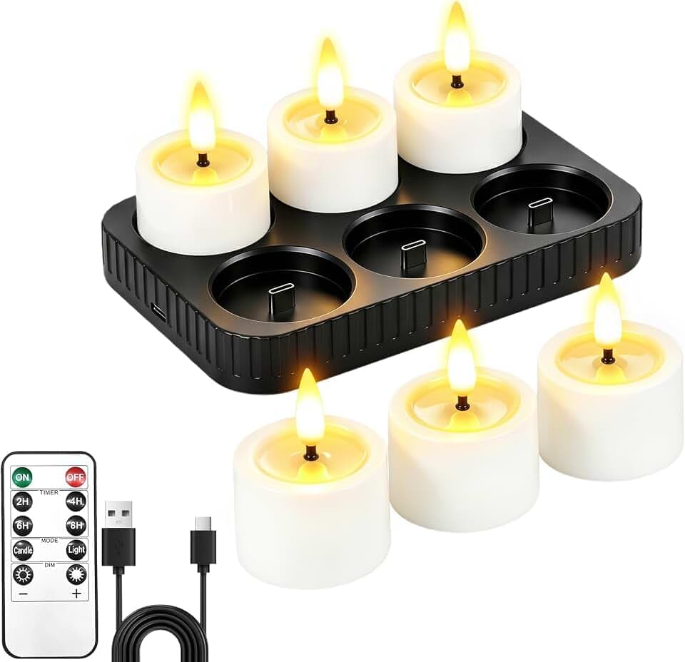 6er Klein LED Teelichter Wiederaufladbar mit Ladestation Fernbedienung