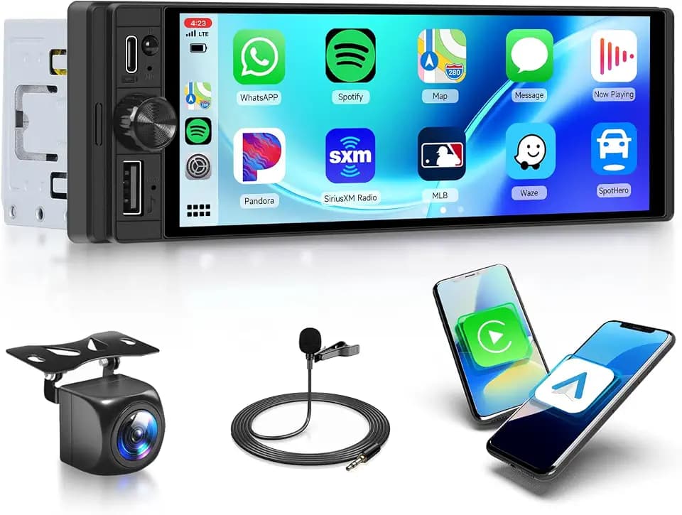 Rimoody 2+64GB Autoradio 1 Din Android 15-6,28 Zoll INCELL Touchscreen, Wireless CarPlay/Android Auto, GPS, FM/RDS/EQ Mirror Link Bluetooth Lenkradsteuerung, Rückfahrkamera