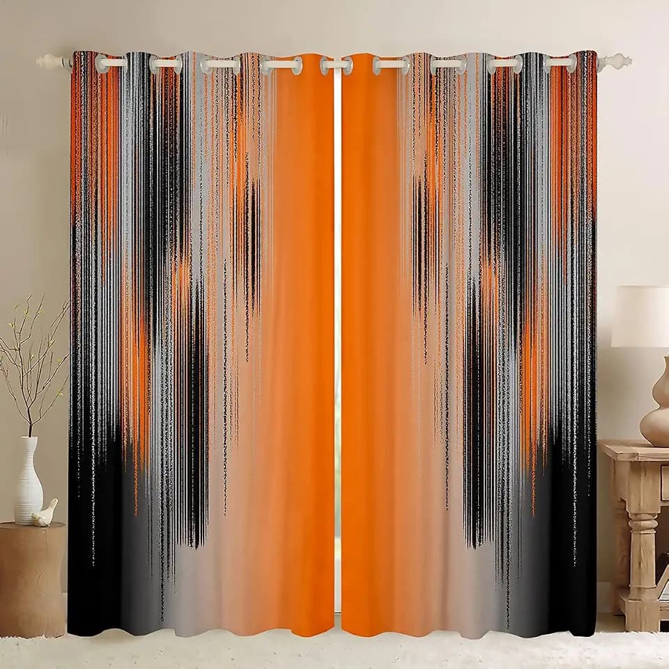 jejeloiu Orange and Black Curtains for Bedroom Living Room (2 Panels, 52 x 84 Inch) Modern Art Blackout Curtains for Kids Adults Messy Rust Darkening Drapes Gradient Stryle Window Treatments