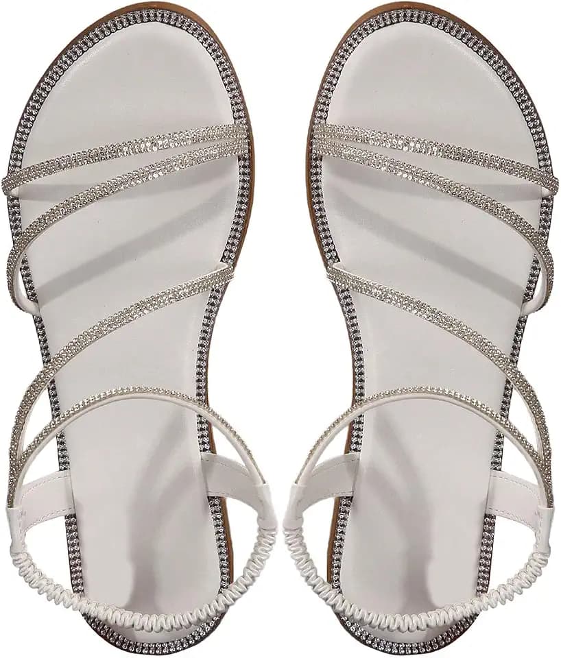 GORGLITTER Women's Rhinestone Dressy Flat Sandals Sparkly Strappy Shoses