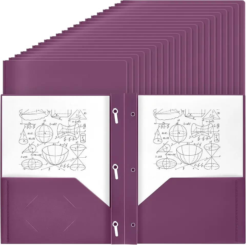 Lincia 100 Pcs Plastic Folders with 3 Prong Fasteners, Dark Purple