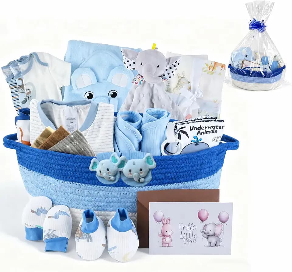 22-Pcs Baby Gift Basket, 0-6M Baby Shower Gift Set