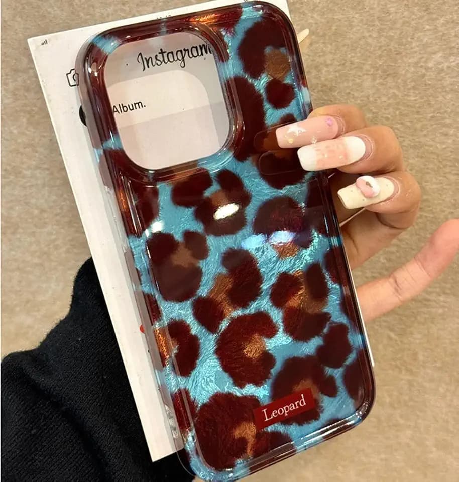 inewateri Compatible for iPhone 16 Pro Case with Cute Cheetah Leopard Print Retro Aesthetics Design Soft Slim TPU Shockproof Protective Bumper Glitter Shiny Phone Cover-Blue
