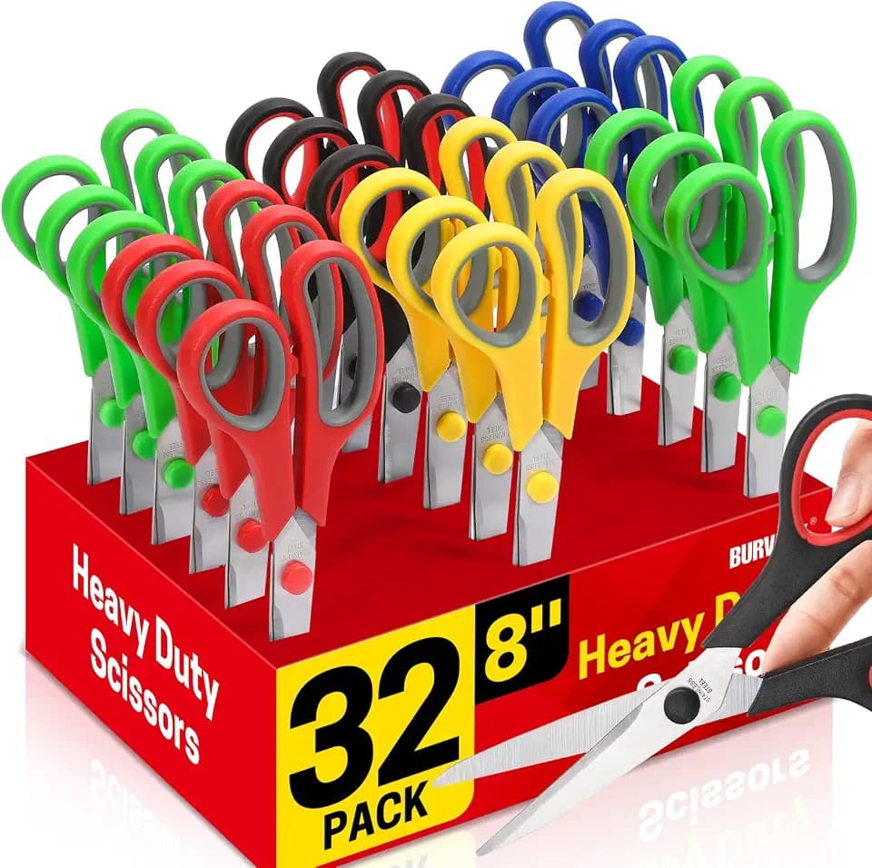 BURVAGY 32 Pack 8" Scissors All Purpose, Heavy Duty Scissors for Office