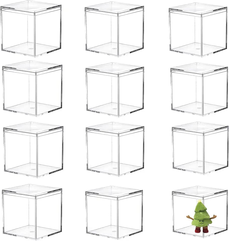 KissYou 12-Pack Acrylic Box with Lid Clear Storage Box, 3.15x3.15x3.15 Inch