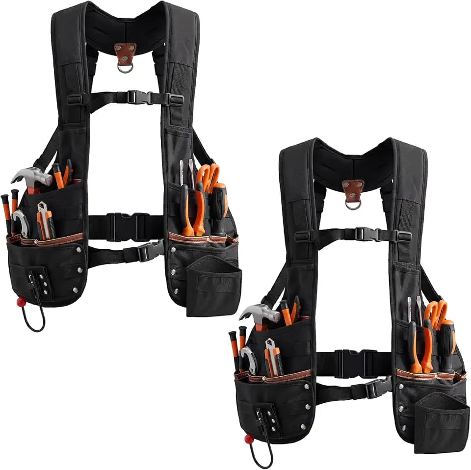 2 Pack Tool Vest with Leather, 33 Pockets Tools Belt, Black