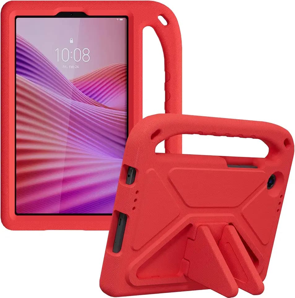 YRH Hülle für Lenovo Tab One /K9 8.7 Zoll 2025, Stoßfeste Kinderhülle mit Tragegriff und Ständer (Rot)