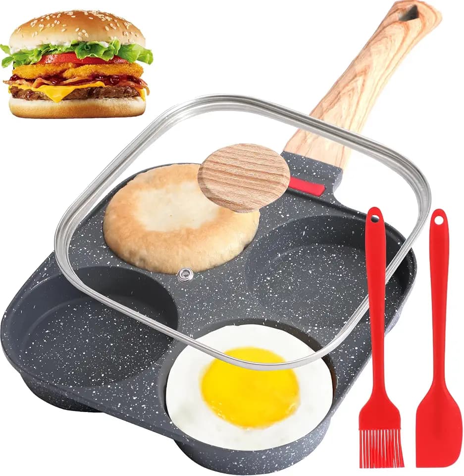 Egg Pan, Premium Egg Pans Nonstick, Omelette Pan with Lid , Healthy Egg Frying Pan for Breakfast, Egg Sandwich, Hamburger, Pancake, Egg Skillet Suitable for Gas Stove & Induction Cookware (Black)