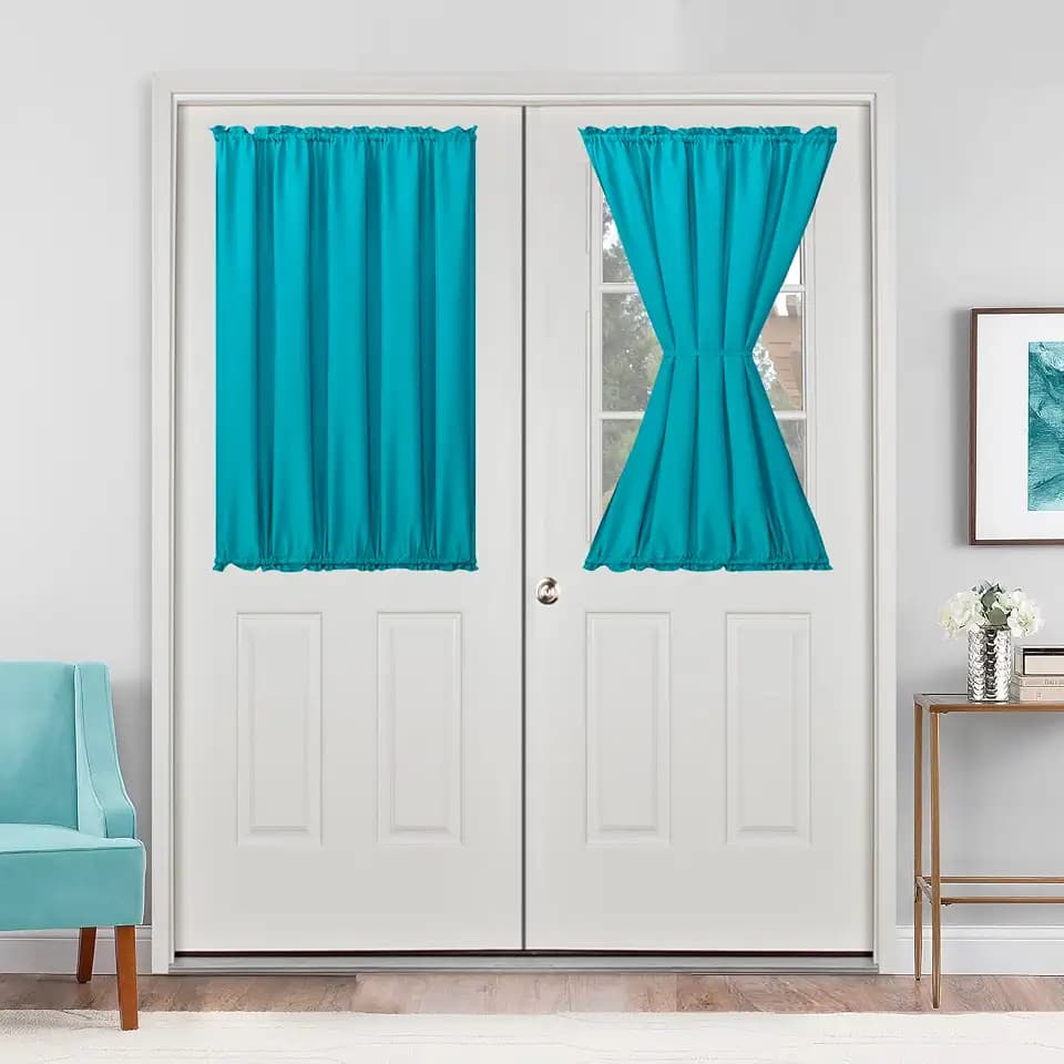 Hiasan French Door Curtains Privacy, Turquoise, 52W x 40L, 1 Panel