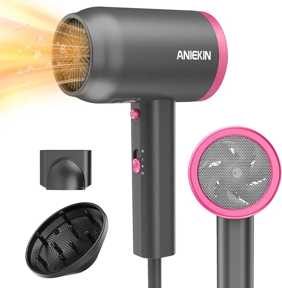 ANIEKIN Hair Dryer, 1875 Watts Fast Drying Blow Dryer with Diffuser and Concentrator, Compact Lightweight Hair Dryer for Women and Men