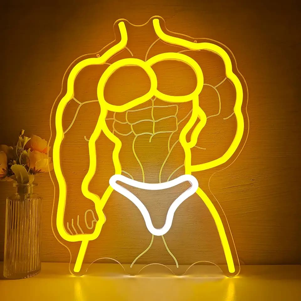 Man Body Neon Sign Bodybuilder Led Sign Dimmable Muscle Men Neon Lights Gym Body Light Up Sign Sexy Neon Light Sign for Man Cave Gym Room Sports Club