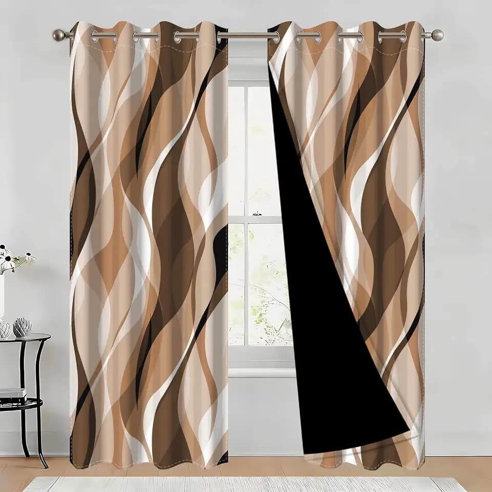 Black and Brown Blackout Curtains for Living Room 53x108 in 2 Panel