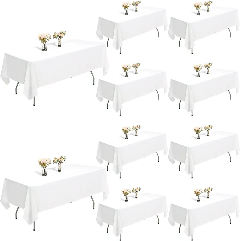 White Tablecloths for Rectangle Tables, 10-Pack - 60x102 Inch